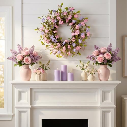Summer Wreath for Front Door, 22 in Pink Cherry Blossom Hydrangea - Image 6
