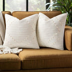 Mecatny Boho Outdoor Throw Pillow Covers 22x22 Set of 2 Beige & Cream White by Mecatny