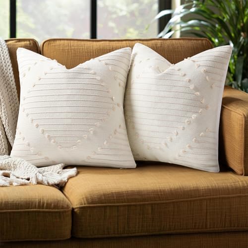 Mecatny Boho Outdoor Throw Pillow Covers 18x18 Set of 2 Beige & Cream White by Mecatny