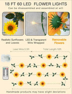 suddus Sunflower Garland with 60LED Fairy Light Battery Operated Clear Wire - Image 7