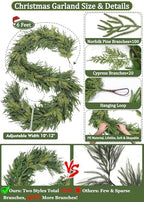 Extra Thick&Lush - 6Ft by 12 Inch Artificial Garland Norfolk Pine Garland, Real Touch Cedar Garland, Realistic Soft 120 Branch Tips Pine&Cedar Faux Greenery Cypress Garlands for Mantle Outdoor Indoor - Image 2