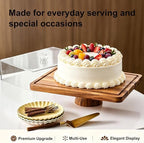 17" Rectangular Acacia Wood Cake Stand with Lid, 2-in-1 Multi-Functional Dessert Display Tray & Charcuterie Board for Cheese/Veggie/Chips & Dip, Birthday/Weddings/Party - Image 7