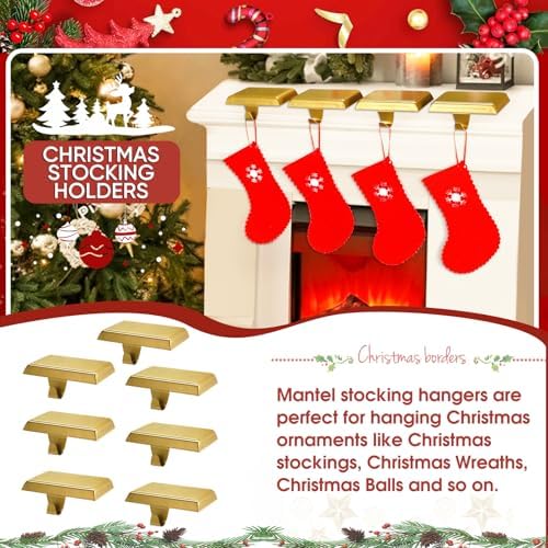 Christmas Stocking Holders for Mantle, Weighted Stocking Hangers, Christmas Stocking Hooks for Tables Window Fireplace Mantle Decoration(Gold,7PCS) - Image 6