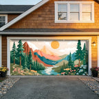 6x13 FT Mountain Sunrise Garage Door Banner - Forest River Landscape Art Backdrop, Large Indoor Outdoor Garage Door Cover, Nature Theme Decoration for Home, Yard, Cabin, Camping Party - Image 7