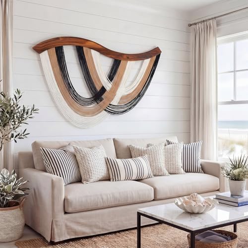 Mindsoft Minimalist Neutral Macrame Wall Hanging Dip Dyed Yarn Wall Art - Image 4