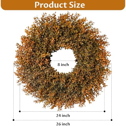 26'' Lush Fall Wreath for Front Door, Faux Autumn Boxwood Wreath Outdoor - Image 2