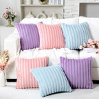 Mixweer 6 Pcs Faux Fur Plush Throw Pillow Covers 18x18'' Pink Purple Blue - Image 2