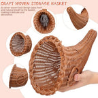HOMSFOU Cornucopia Baskets Horn Imitation Vine Fall Thanksgiving Fruits Cornucopia Basket Snack Food Bread Horn for Christmas Table Centerpiece - Image 5