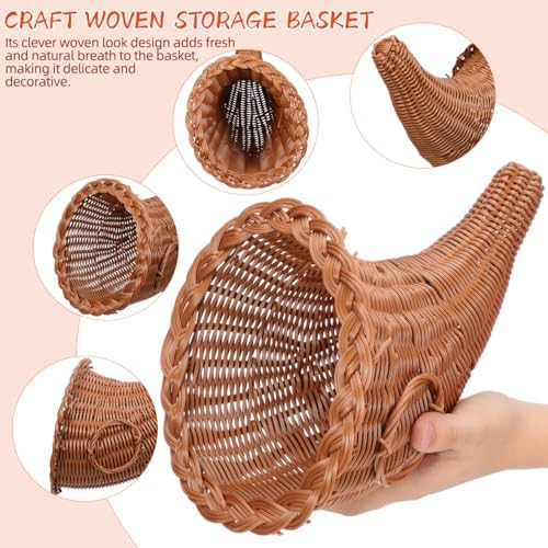 HOMSFOU Cornucopia Baskets Horn Imitation Vine Fall Thanksgiving Fruits Cornucopia Basket Snack Food Bread Horn for Christmas Table Centerpiece - Image 5