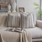 Cethom Blue and Beign Boho Throw Pillow Covers 22x22 Inch Set of 2, Stripe Textured Decorative Couch Pillow Cases for Bed, Sofa, Living Room, Bedroom, Farmhouse Home Accent Cushion Covers - Image 2