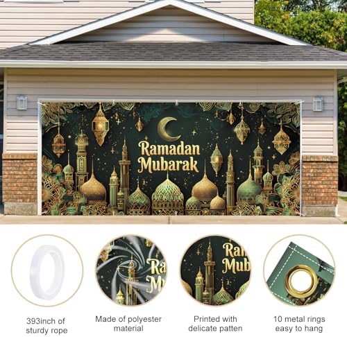 Ramadan Mubarak Garage Door Banner 7x16FT, Islamic Crescent Moon & Lanterns Design, Outdoor Decoration for Ramadan and Eid Celebrations - Image 4