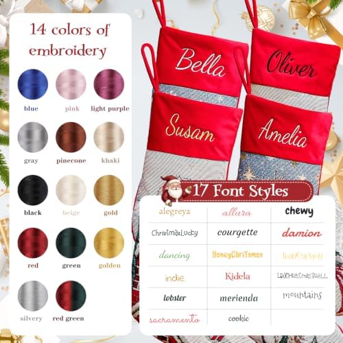 4 Pack Personalized Christmas Stockings, 18" Large Custom Embroidered Name Vintage Woven Stockings, Jacquard Reindeer,Snowman,Santa & Dog Designs, Family Holiday Fireplace Mantel Decor for Kids Adults - Image 5
