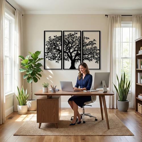 DEKADRON 3 Panels Family Tree Metal Wall Decor Tree of Life Metal Wall Art, Home Bedroom Living Room Decoration (Black, 69" W x 46" H/175x117cm) - Image 6