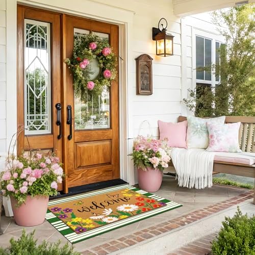Tinideya 2 Pcs Spring Floral Layered Doormat Set for Seasonal Porch Decor - Image 4