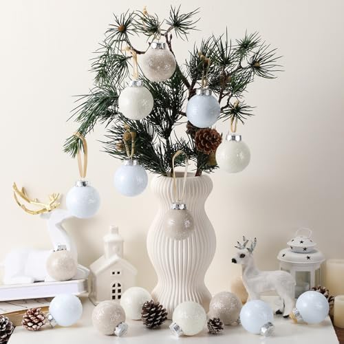 24 Pcs Neutral Textured Sugar Christmas Ornaments 2.36'' Cream Beige White - Image 2