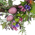 National Tree Company Artificial Spring Wreath, Woven Branch Base, Decorated with Purple Pastel Eggs, Pink Flowers, Leafy Greens, Easter Collection, 22 Inches - Image 3