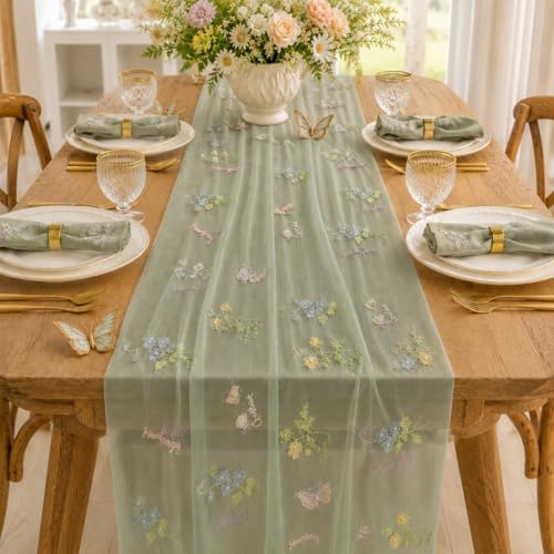 Wildflower Tulle Table Runner Butterfly Floral Wedding Party Home Decor - Image 4