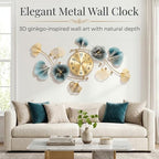 47" 3D Ginkgo Leaf Metal Wall Clock for Home Wall Decor - Image 2