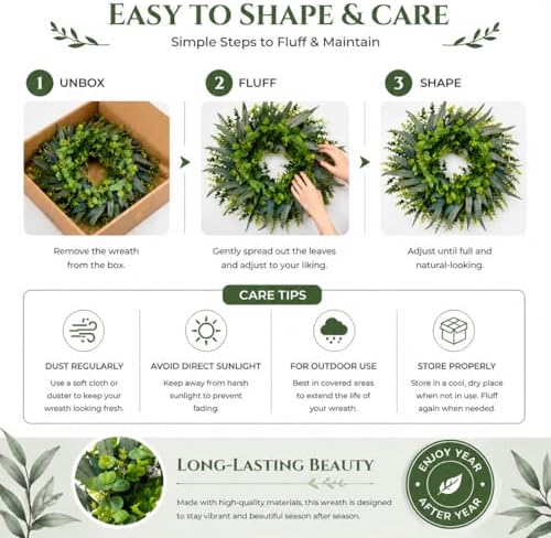 24 Inch Eucalyptus Wreaths for Front Door, Spring Summer Door Wreath - Image 3