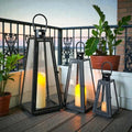 TRIROCKS Set of 3 Decorative Candle Lantern 11/16/21''H Metal Outdoor Candle Holder Hanging Lantern with Tempered Glass for Christmas Home Living Room Parties Event Indoors Outdoors (Black Triangle) by TRIROCKS