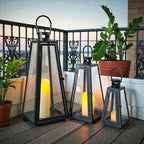TRIROCKS Set of 3 Decorative Candle Lantern 11/16/21''H Metal Outdoor Candle Holder Hanging Lantern with Tempered Glass for Christmas Home Living Room Parties Event Indoors Outdoors (Black Triangle) by TRIROCKS
