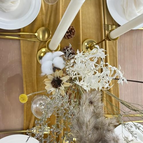 Luxurious Velvet Table Runner, 10ft Wedding Reception Decorations, 20x120inch Soft Velvet Fabric, Table Linen Overlay, Wedding Table Runners (Gold, 20X120inch, 5pack) - Image 4