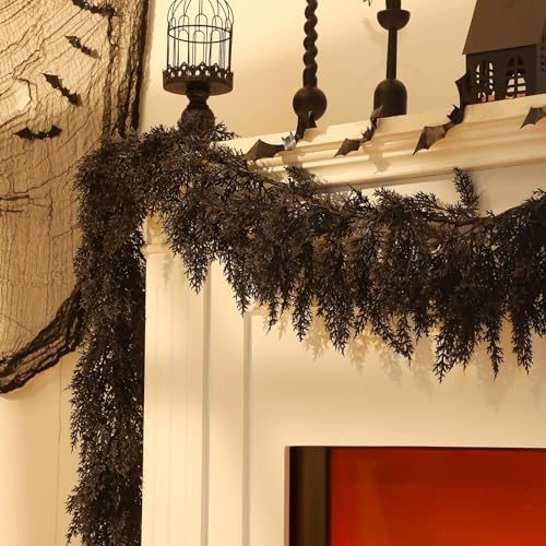 Dingion 1 Pack 9 ft Halloween Black Artificial Cedar Garland - Image 6