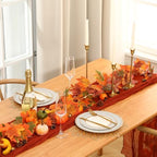 Fanfanwin 33 Pcs Thanksgiving Fall Table Centerpieces Decorations for Home 1 Thanksgiving Table Runner 30 Artificial Pumpkins 2 Maple Leaf Garland for Autumn Fall Party Favors - Image 3
