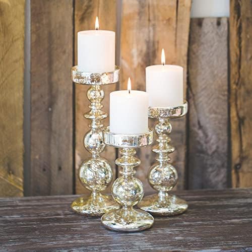 Richland Pillar Candle Holders Unique Mercury Bubble Set of 3 - Image 3
