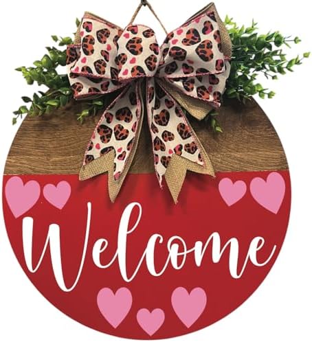 Wood front door sign Wood sign Home decor Welcome sign Sign for front door House warming gift Wedding gift (Welcome Hearts(DS071(A60) S005), 18" Width) by Unknown