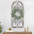ABBSR Rustic Wood and Metal Arch Wall Decor, Vintage Style Iron Window Frame Panel, Distressed Farmhouse Home Decor(17.75x43.5H) by ABBSR