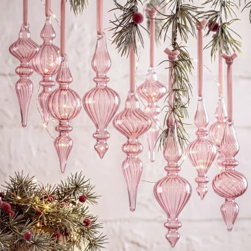 12 Pcs Vintage Glass Finial Christmas Ornaments, Pink by Sonwyoung