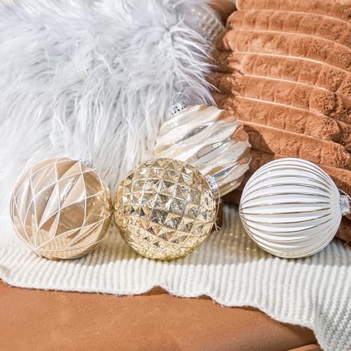 JORNOY Christmas Balls Ornaments Set, 6 inch/150mm Extra Large Shatterproof Plastic Hanging Bulbs for Xmas Tree Decorations Holiday Party with String, 4 Pack-Champagne White - Image 6