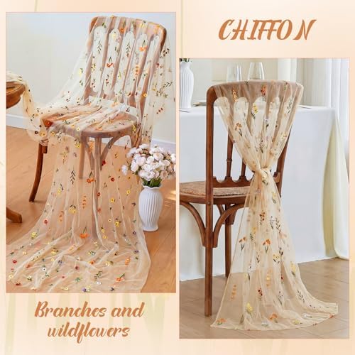 Boao 3 Pcs Wildflower Table Runner Embroidery Tulle Spring Summer Table Runner 120 Inch 10 ft Kitchen Dining Decoration for Wedding Baby Shower Bridal Shower Home Decor Birthday Party (Champagne) - Image 6