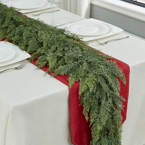 6FT Christmas Cedar Garland, Real Touch Greenery Garland, Realistic Two-Tone Soft Artificial Green Garland for Mantle Fireplace Table Stairs Door Porch, Indoor Outdoor Winter Holiday Decorations - Image 4