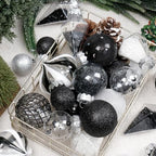 34PCS Black/White Christmas Ball Ornaments Set for Tree Decor - Image 3