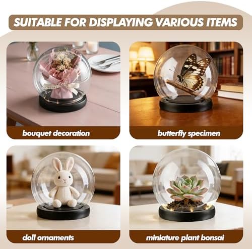 Cloche Glass Dome with LED Base, Round Glass Display Bell Jar, 6 Inch - Image 3