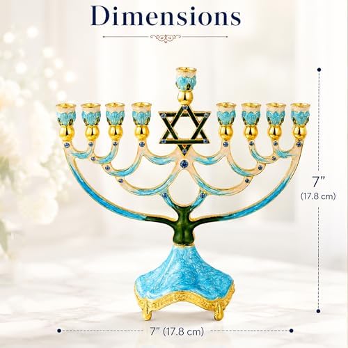 Matashi Hand Painted Enamel Menorah Candelabra w/Star of David Design - Image 2