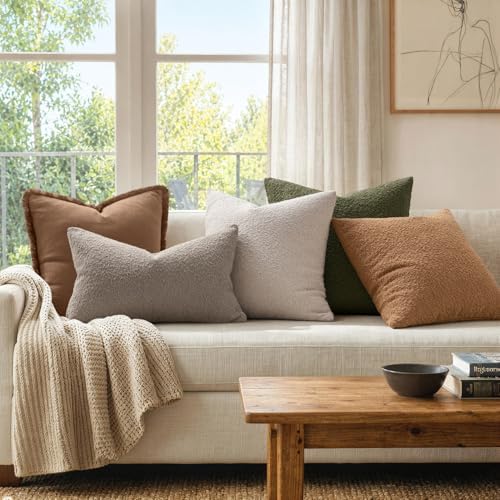 MIULEE 18x18 Decorative Boucle Couch Pillow Covers Moss Green - Image 4