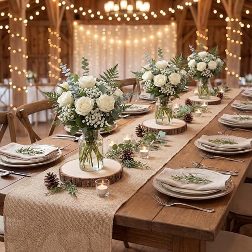 Tioncy 6 Pcs Burlap Table Runner Wood Slices Rustic Farmhouse Set,50ft by Tioncy