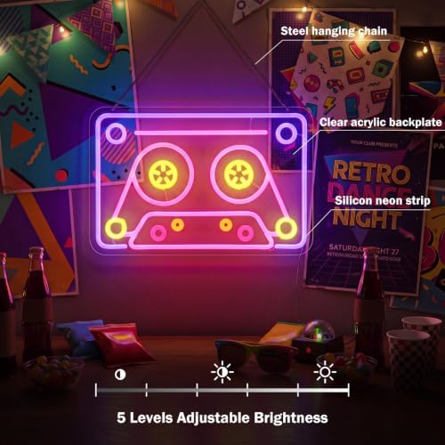 Zhengmy 80s Cassette Tape Neon Sign, Retro LED Light for Wall Decor - Image 3