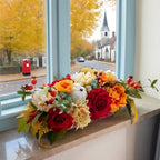 PureCosy Fall Centerpiece for Table, Handmade Realistic Silk Floral Arrangement with Peonies, Roses, Berries & Foam Pumpkins Thanksgiving Centerpiece and Autumn Harvest Table Decor for Dining Table - Image 5