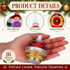 16 Pcs Vintage Glass Christmas Ornament Reflector Decor, Classic - Image 2