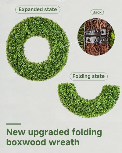 DDHS 19''Boxwood Wreaths for Front Door，Artificial Spring Wreaths for Farmhouse Wedding Green Year Round Indoor Outdoor for Fall Summer Christmas Wreath Home Decorations-Green - Image 3