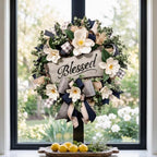 Spring Summer Wreath for Front Door,Farmhouse White Floral Porch Decor - Image 2
