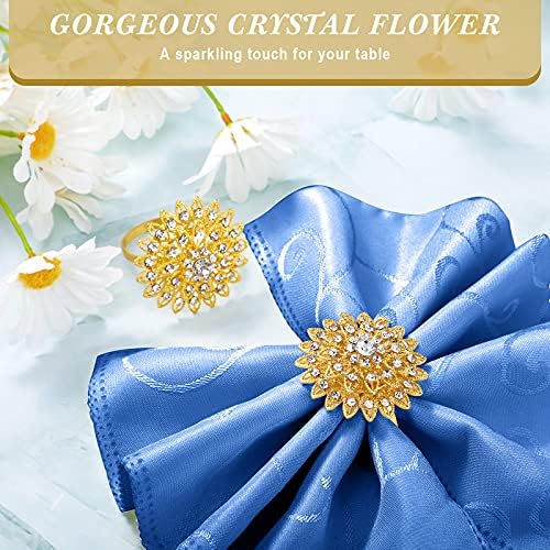 80 Pcs Gold Napkin Rings, Crystal Flower Holders for Holiday Table Setting - Image 3