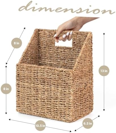 Wicker Hanging Storage Basket (10,5"Lx6,5"Wx13"H), Set of 2 Wall Baskets, Seagrass Baskets, Wall Decor Wicker Basket Hanging for Organizing Files, Mails, Books, Magazine,... - Image 2