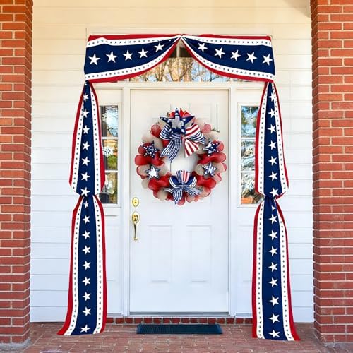 1Pcs 20 Ft Patriotic Bunting with 250 Stars, Red White Blue American Flag Banner for 4th of July, Independence Day, Memorial Day, Outdoor Indoor Door Porch Garden Decorations - Image 4