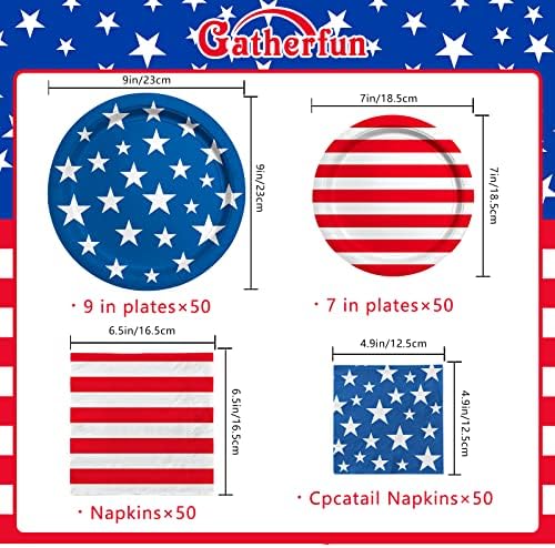 American Flag Patriotic Party Supplies Disposable dinner paper plates dessert paper plates Napkins and Cocktail napkins for Veterans Day Election Day 4th of July Independence Day Decorations, Serve 50 - Image 2