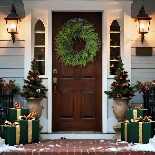 24" Lifelike Touch Artificial Christmas Norfolk Pine Wreath for Front Door - Image 4